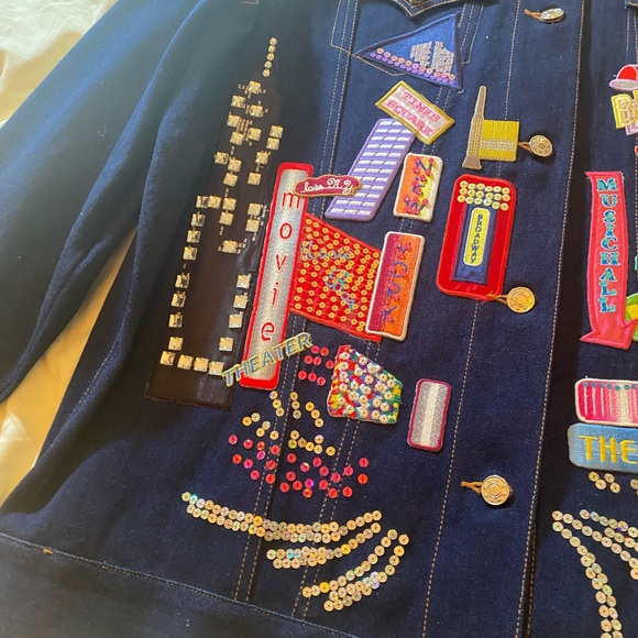 Diane GilmuColorful Embellished Denim Jacket NYC themed L - Picture 8 of 13